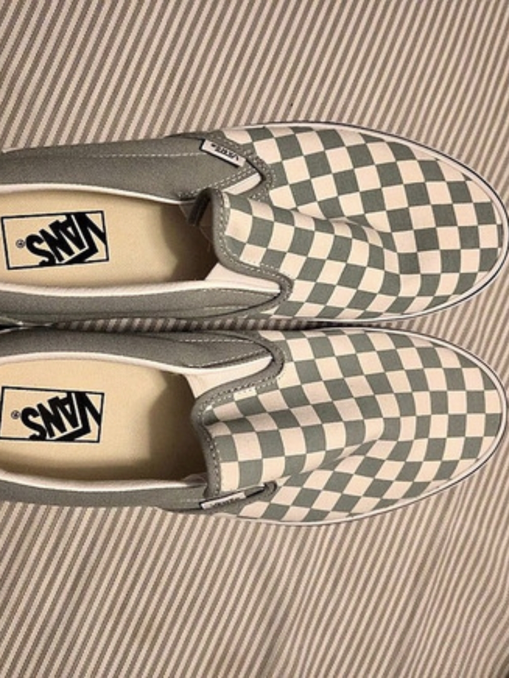 Vans Classic Slip-On Checkerboard Sneakers in Green & White